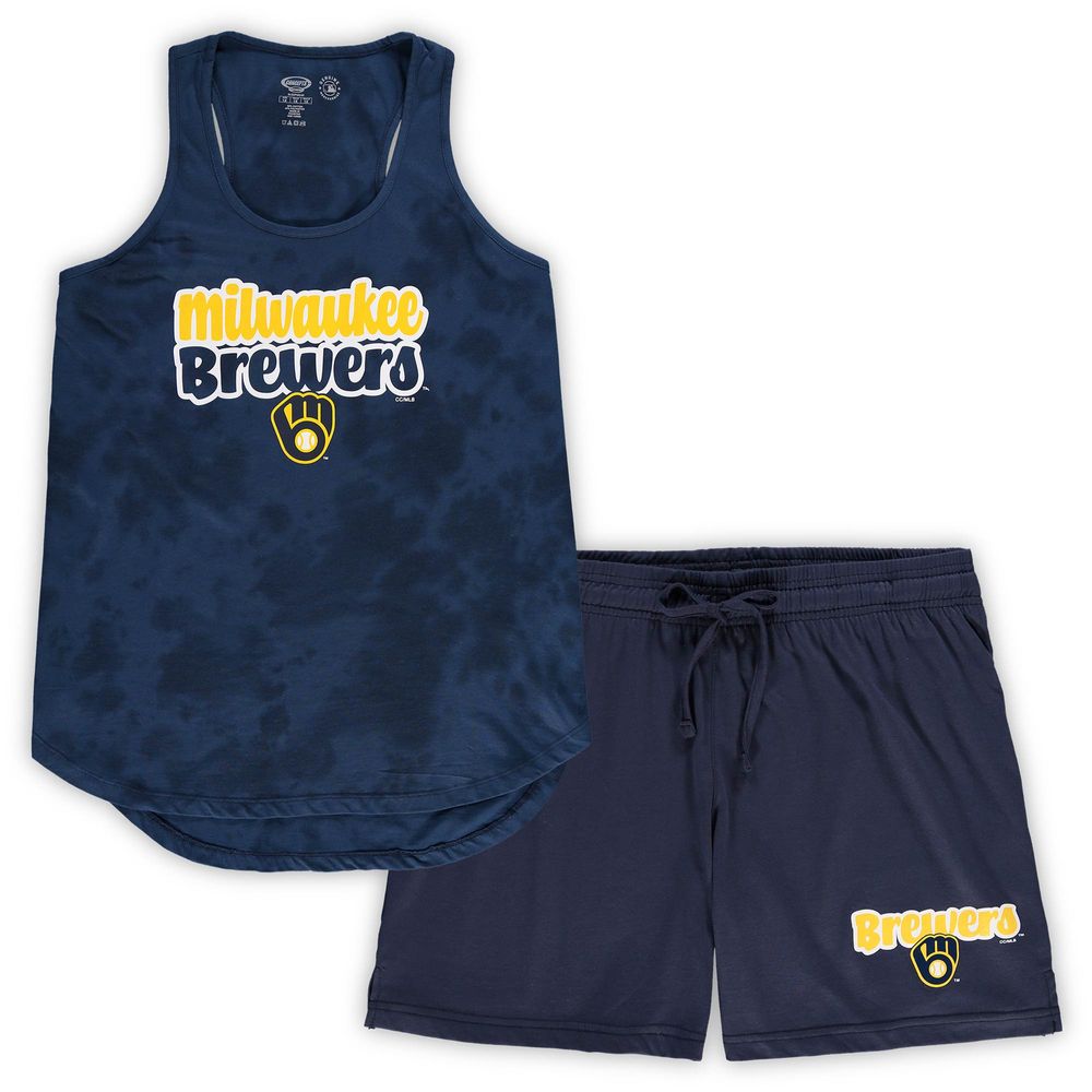 Women's Concepts Sport Navy Milwaukee Brewers Plus Cloud Tank Top & Shorts Sleep Set