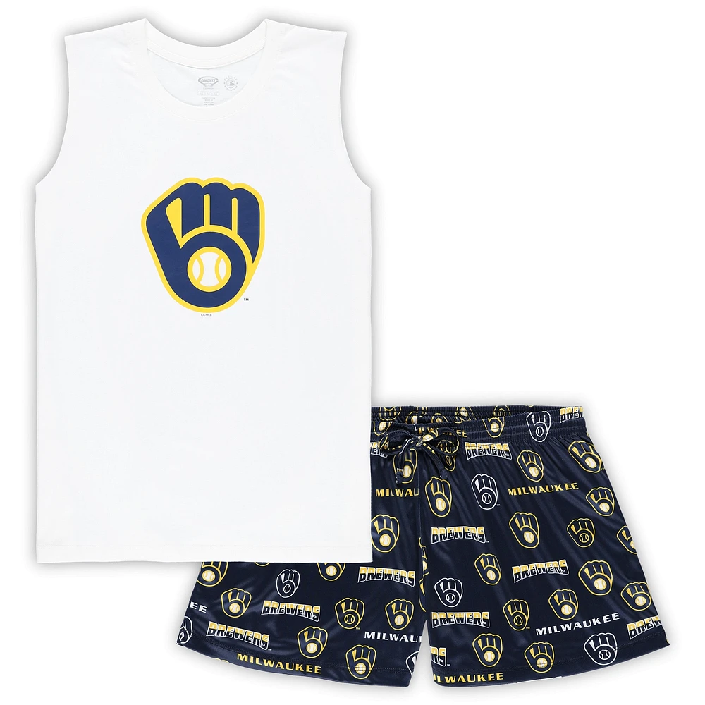 Women's Concepts Sport White/Navy Milwaukee Brewers Plus Tank Top & Shorts Sleep Set