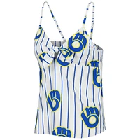 Women's Concepts Sport White Milwaukee Brewers Reel Allover Print Tank Top & Shorts Sleep Set