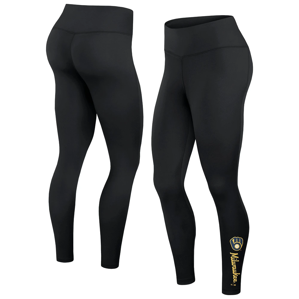 Women's Fanatics Black Milwaukee Brewers Wordmark Stack Leggings