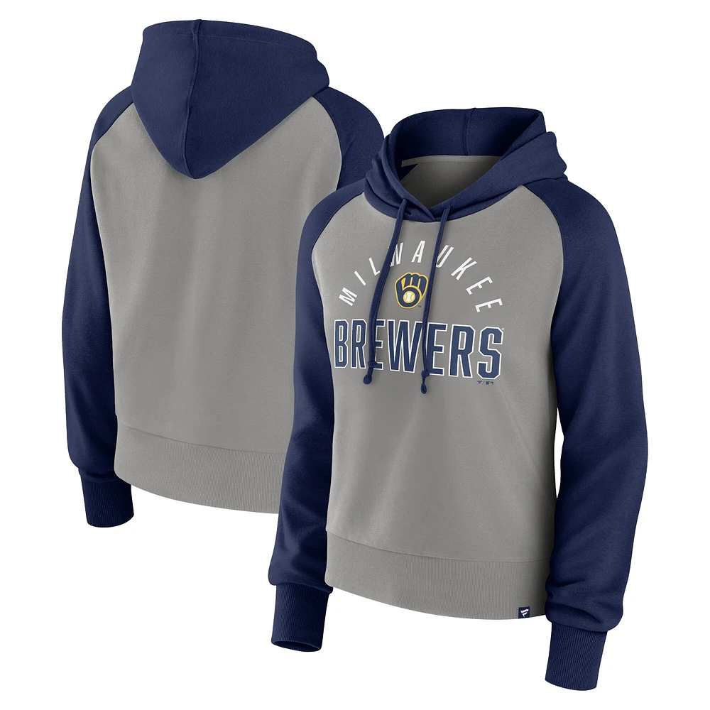 Lids Milwaukee Brewers Fanatics Branded Women's Pop Fly Pullover Hoodie -  Navy/Gray