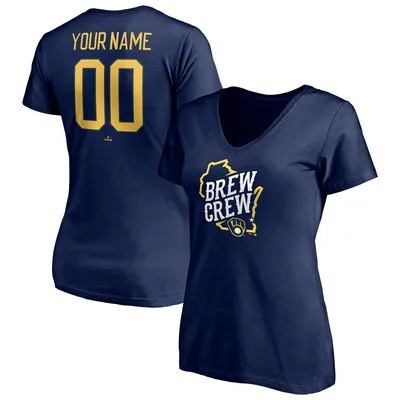 Lids Milwaukee Brewers Fanatics Branded Women's Playmaker Personalized Name  & Number Long Sleeve V-Neck T-Shirt - Navy
