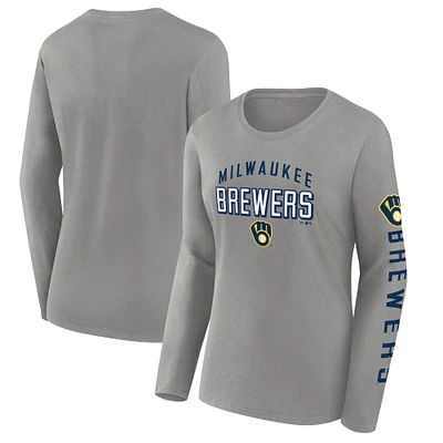 Women's Fanatics  Gray Milwaukee Brewers Team Long Sleeve T-Shirt