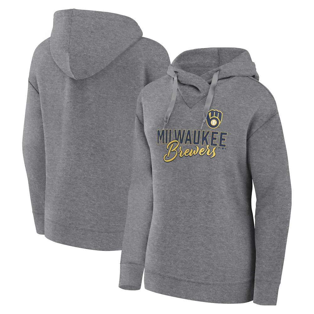 Women's Fanatics Heather Gray Milwaukee Brewers Script Favorite Lightweight Pullover Hoodie