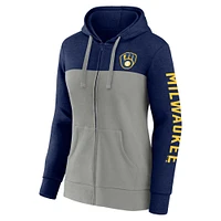 Women's Fanatics Navy/Gray Milwaukee Brewers City Ties Hoodie Full-Zip Sweatshirt