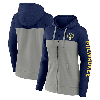 Sweat à capuche entièrement zippé pour femmes Fanatics bleu marine/gris Milwaukee Brewers City Ties