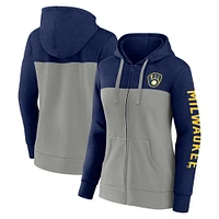 Women's Fanatics Navy/Gray Milwaukee Brewers City Ties Hoodie Full-Zip Sweatshirt