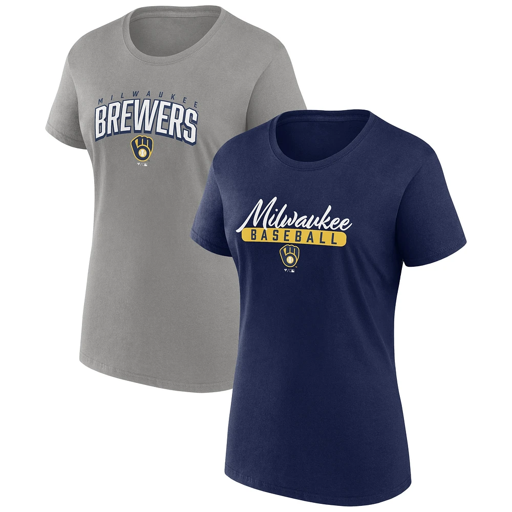 Ensemble combiné de t-shirts fan des Milwaukee Brewers Fanatics pour femmes bleu marine/gris