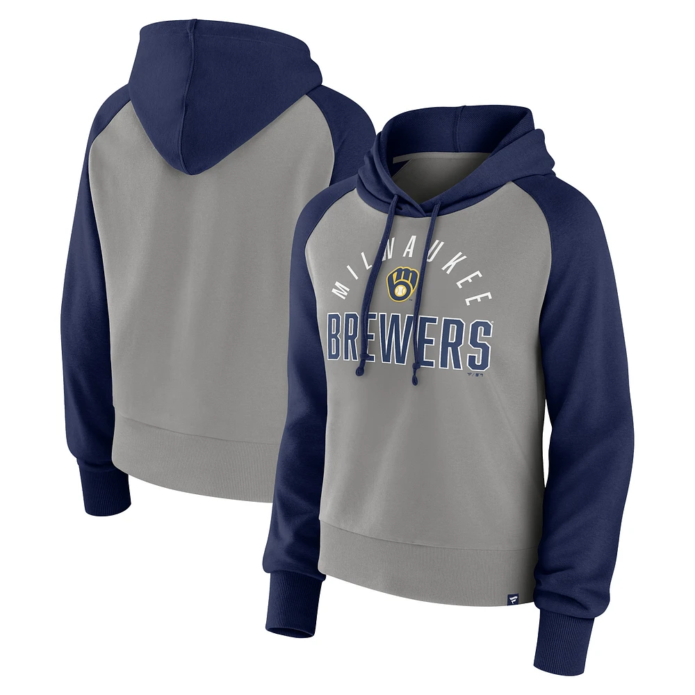 Women's Fanatics Navy/Gray Milwaukee Brewers Pop Fly Pullover Hoodie