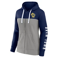 Women's Fanatics Navy/Gray Milwaukee Brewers Take The Field Colorblocked Hoodie Full-Zip Jacket