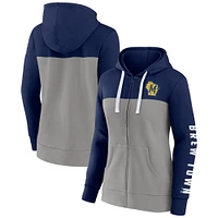 Women's Fanatics Navy/Gray Milwaukee Brewers Take The Field Colorblocked Hoodie Full-Zip Jacket