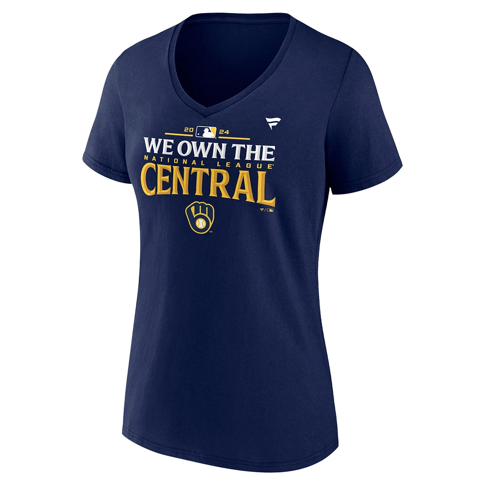 T-shirt à col en V pour vestiaire Fanatics Navy Milwaukee Brewers 2024 NL Central Division Champions Grande taille