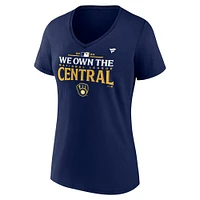 T-shirt à col en V pour vestiaire Fanatics Navy Milwaukee Brewers 2024 NL Central Division Champions Grande taille