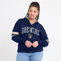 Sweat à capuche taille haute col cranté Fanatics pour femmes, bleu marine, Milwaukee Brewers Bold Move