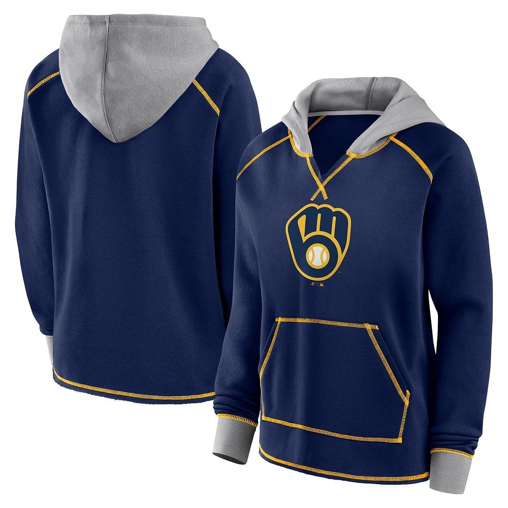 Sweat à capuche col en V polaire Boom de Milwaukee Brewers pour femme Fanatics Navy