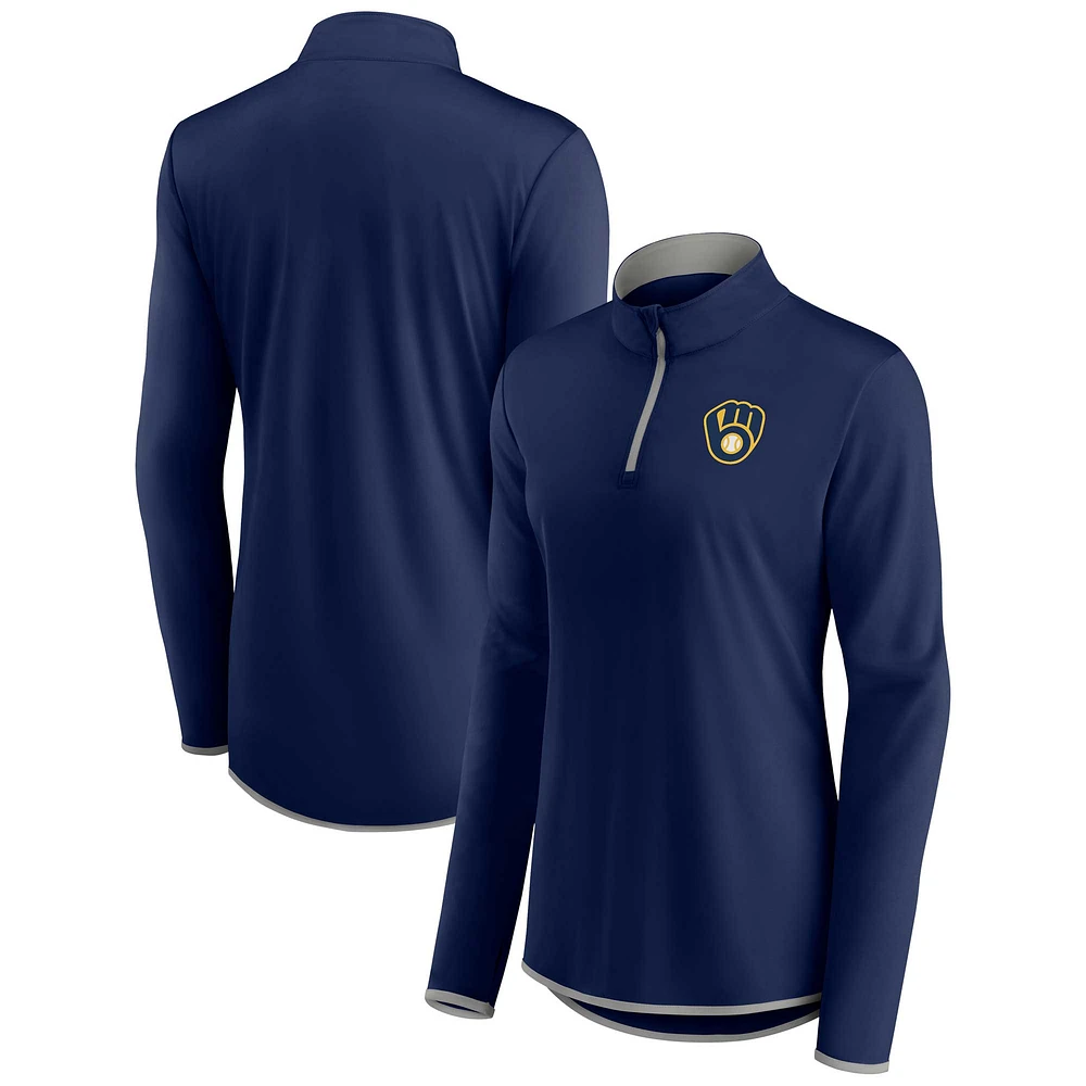 Women's Fanatics Navy Milwaukee Brewers Corner Quarter-Zip Top