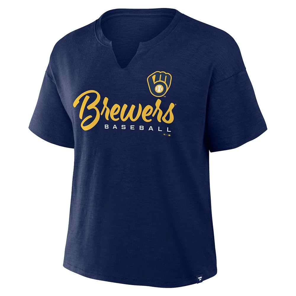 Women's Fanatics Navy Milwaukee Brewers Fan Fave Stadium Slub Boxy T-Shirt