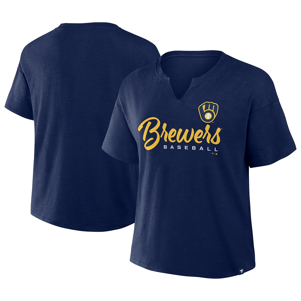 Women's Fanatics Navy Milwaukee Brewers Fan Fave Stadium Slub Boxy T-Shirt