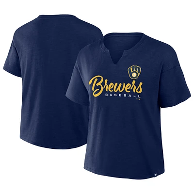 Women's Fanatics Navy Milwaukee Brewers Fan Fave Stadium Slub Boxy T-Shirt