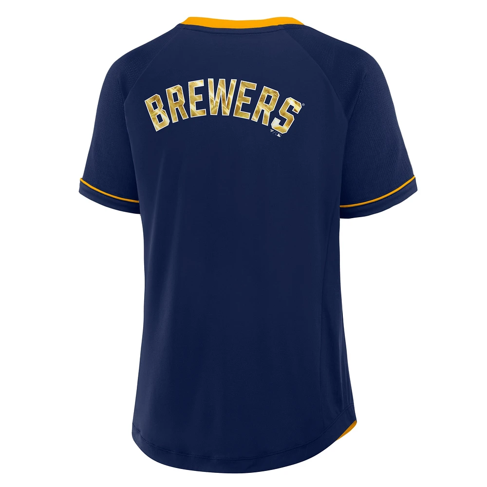 Women's Fanatics Navy Milwaukee Brewers League Diva Star Raglan V-Neck T-Shirt