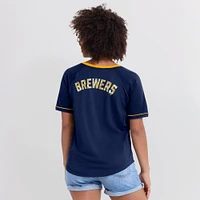 T-shirt à col en V Diva Star de la Ligue des Milwaukee Brewers pour femmes Fanatics Navy