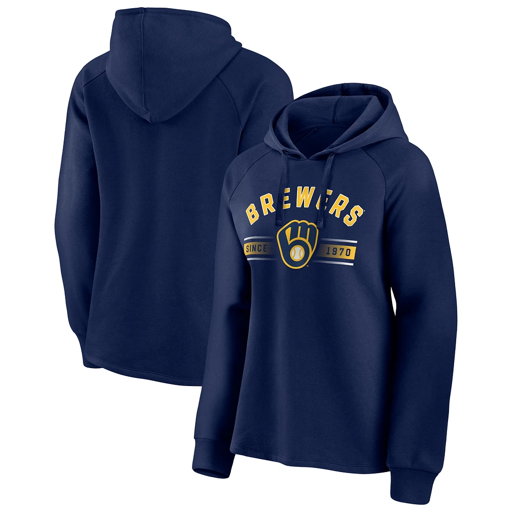 Women's Fanatics Navy Milwaukee Brewers Perfect Play Raglan Pullover Hoodie