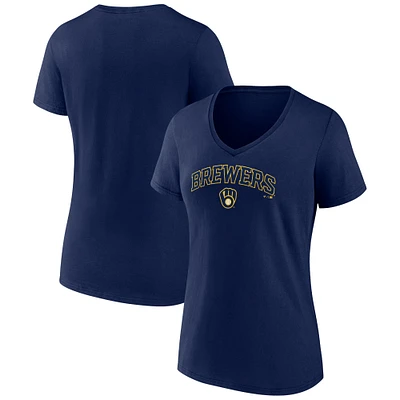 T-shirt à col en V Fanatics pour femmes, bleu marine, Milwaukee Brewers Team Lockup