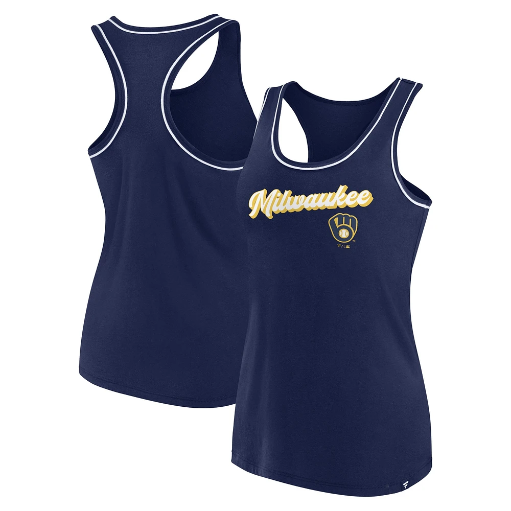 Women's Fanatics Navy Milwaukee Brewers Wordmark Logo Racerback Tank Top