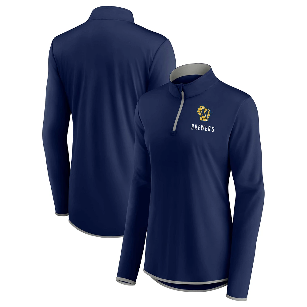 Women's Fanatics Navy Milwaukee Brewers Worth The Drive Quarter-Zip Jacket