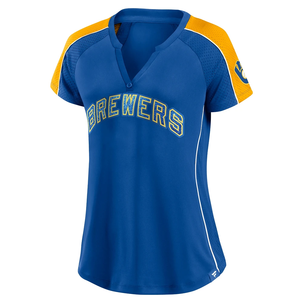 Women's Fanatics Royal/Gold Milwaukee Brewers True Classic League Diva Pinstripe Raglan V-Neck T-Shirt