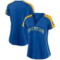 Women's Fanatics Royal/Gold Milwaukee Brewers True Classic League Diva Pinstripe Raglan V-Neck T-Shirt