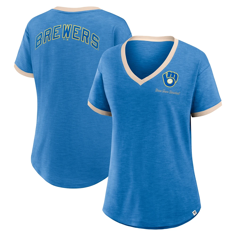 Women's Fanatics Royal Milwaukee Brewers Binge Worthy Stadium Slub V-Neck T-Shirt