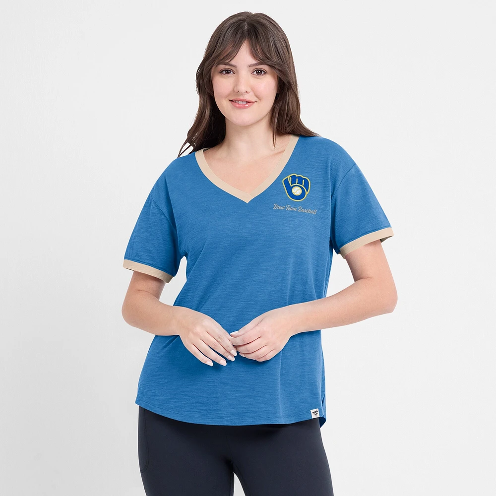 Women's Fanatics Royal Milwaukee Brewers Binge Worthy Stadium Slub V-Neck T-Shirt