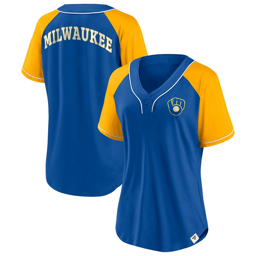 Women's Fanatics Royal Milwaukee Brewers Bunt Raglan V-Neck T-Shirt