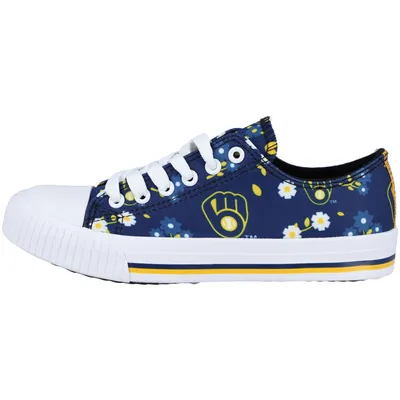 Milwaukee Brewers FOCO Women's Flower Canvas Allover Shoes - Navy