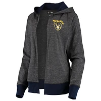 Women's G-III 4Her by Carl Banks Heathered Charcoal Milwaukee Brewers Chalk Talk Tri-Blend Hoodie Cardigan