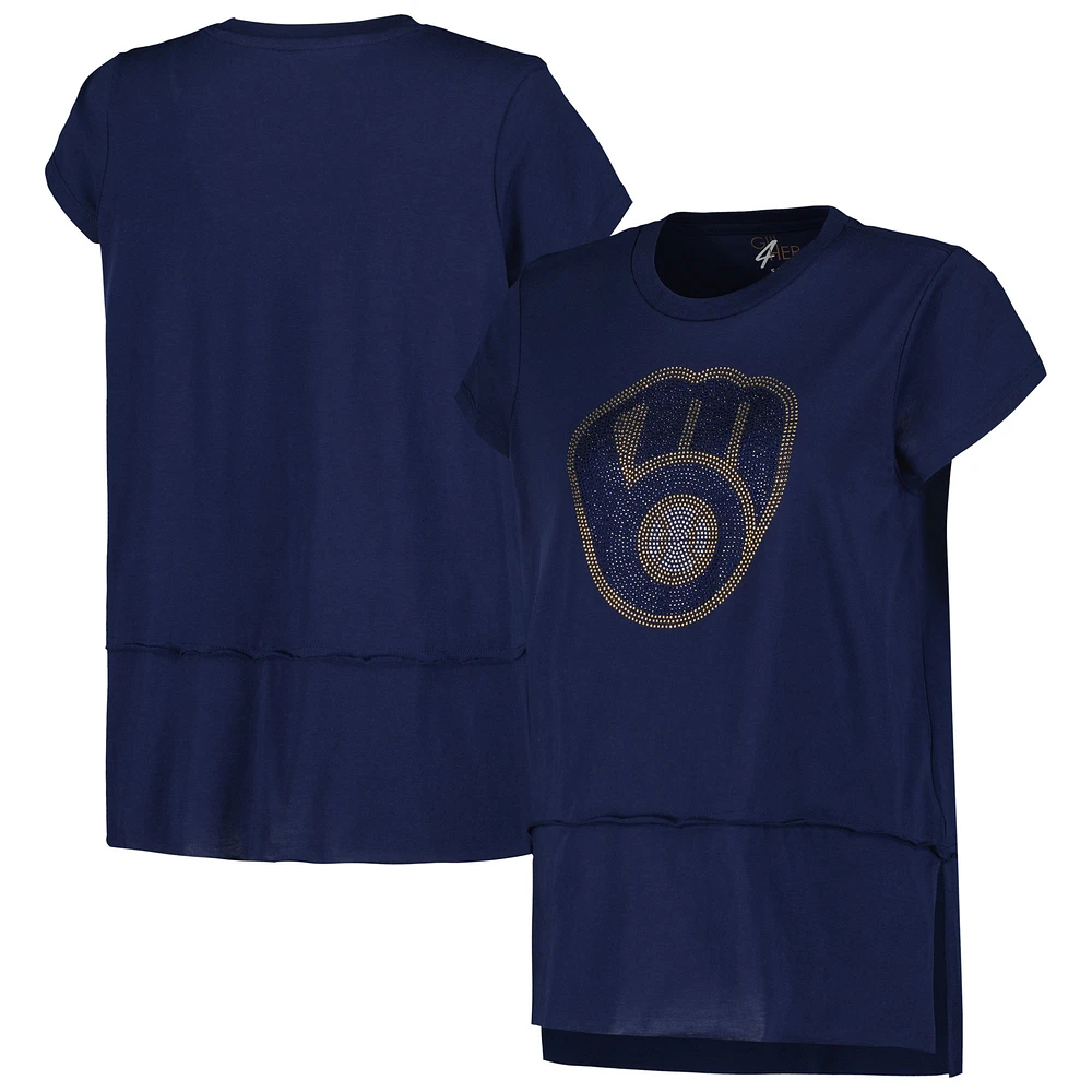 T-shirt à la mode G-III 4Her par Carl Banks pour femmes, bleu marine, Milwaukee Brewers Cheer