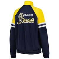 Veste de survêtement entièrement zippée G-III 4Her par Carl Banks pour femmes, bleu marine, Milwaukee Brewers First Place Raglan