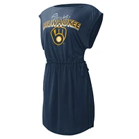 Women's G-III 4Her by Carl Banks Navy Milwaukee Brewers G.O.A.T Swimsuit Cover-Up Dress