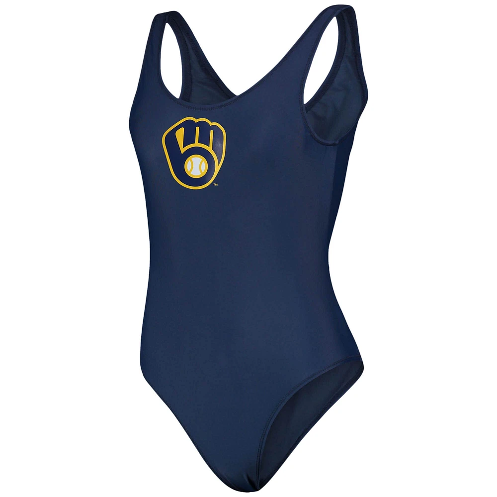 Women's G-III 4Her by Carl Banks Navy Milwaukee Brewers Making Waves One-Piece Swimsuit