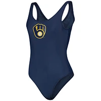 Women's G-III 4Her by Carl Banks Navy Milwaukee Brewers Making Waves One-Piece Swimsuit