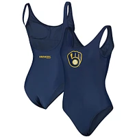 Women's G-III 4Her by Carl Banks Navy Milwaukee Brewers Making Waves One-Piece Swimsuit