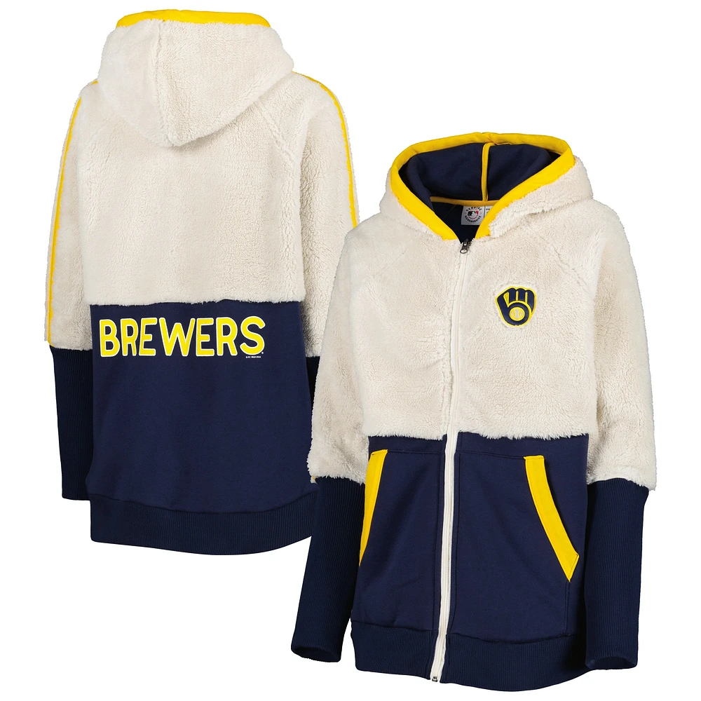 Sweat à capuche Raglan pour femme G-III 4Her by Carl Banks Oatmeal/Navy Milwaukee Brewers Shuffle It