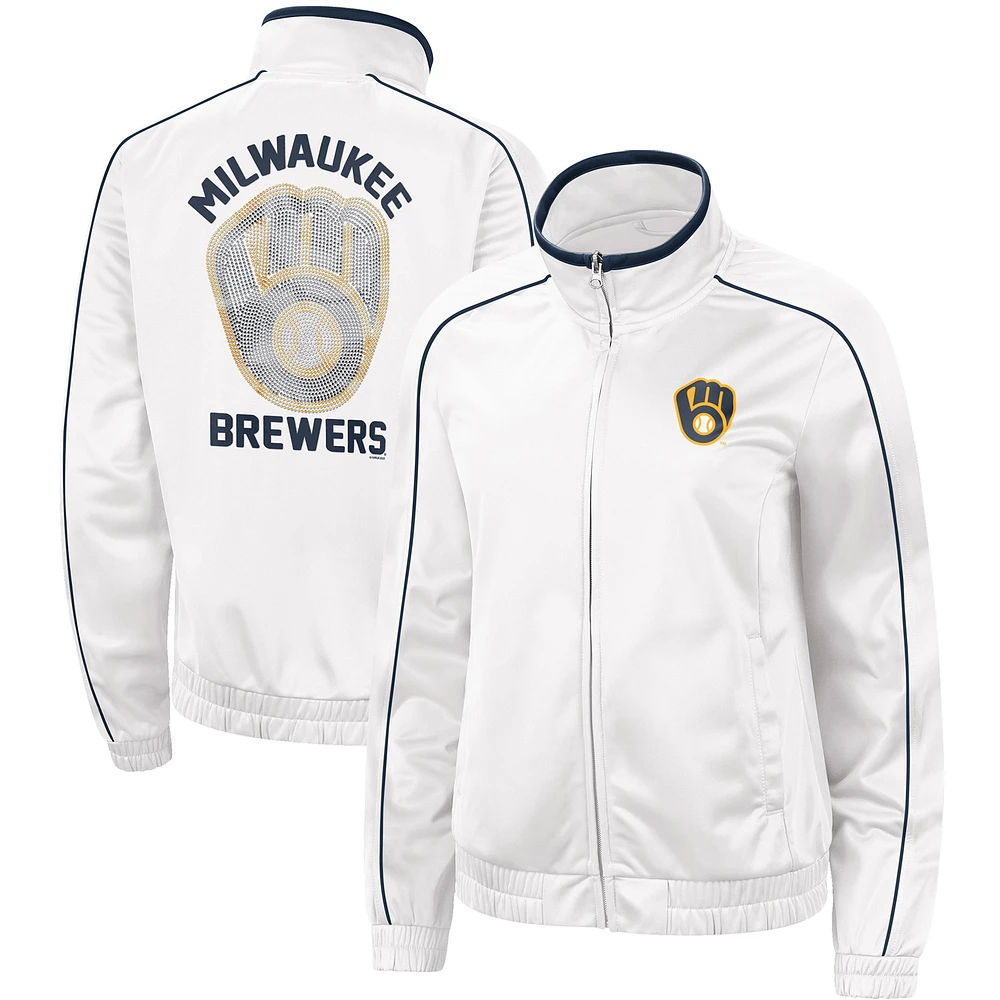 Women's G-III 4Her by Carl Banks White Milwaukee Brewers Gamer Full-Zip Track Jacket