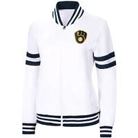 Women's G-III 4Her by Carl Banks White Milwaukee Brewers Pre-Game Full-Zip Track Jacket