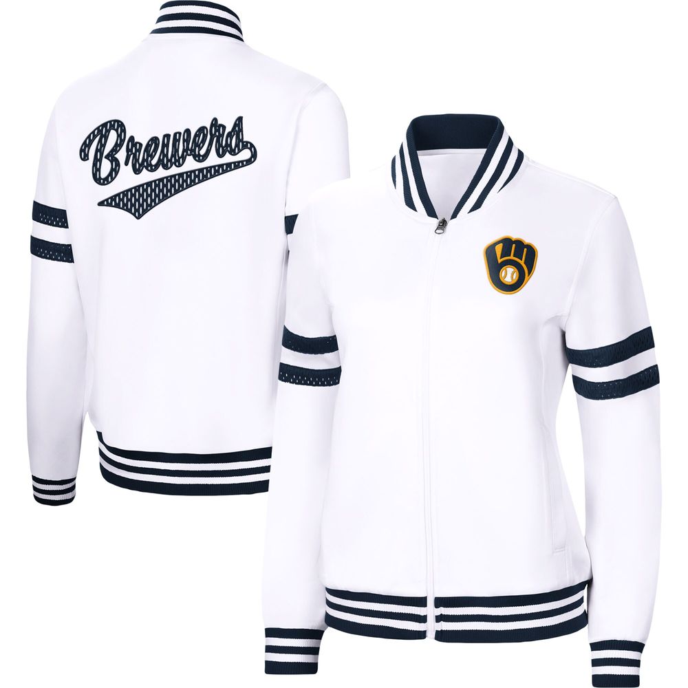 Women's G-III 4Her by Carl Banks White Milwaukee Brewers Pre-Game - Full-Zip Track Jacket