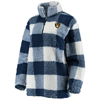 Women's G-III Sports by Carl Banks Navy/White Milwaukee Brewers Sherpa Plaid Quarter-Zip Jacket