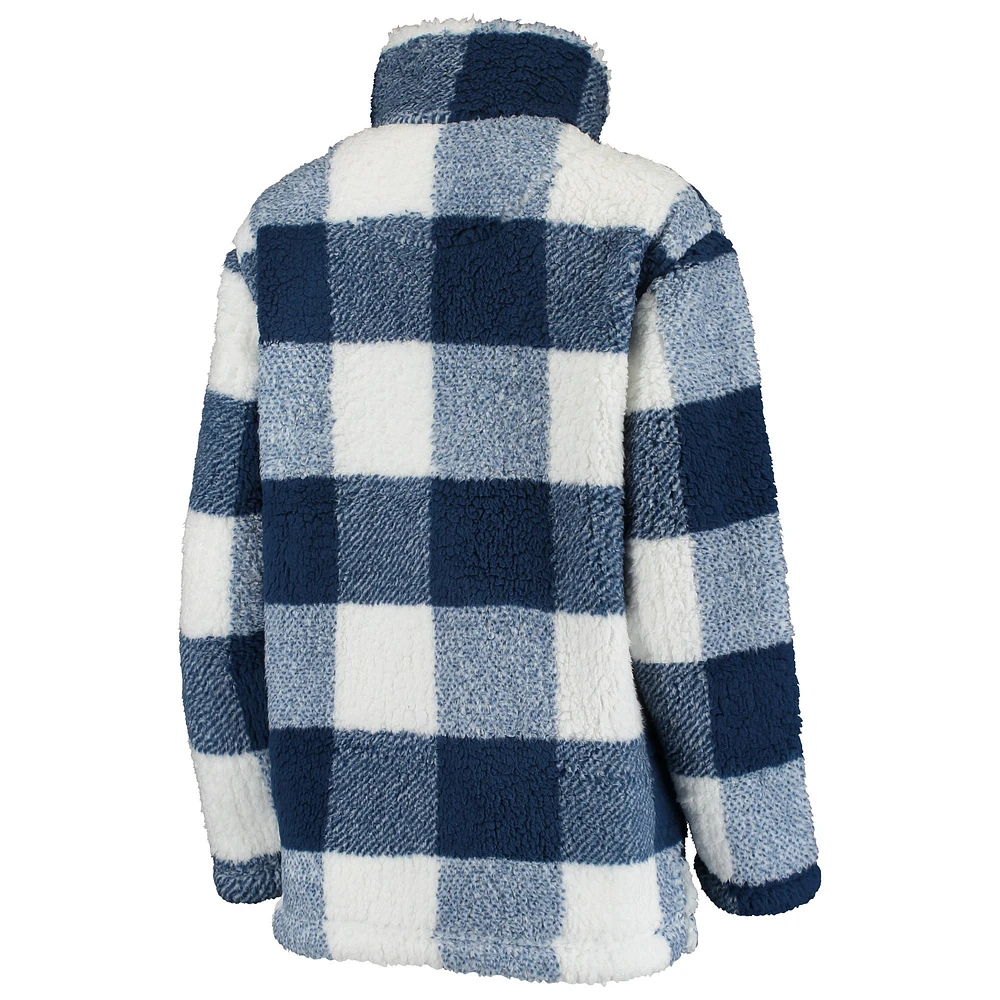 Veste G-III Sports by Carl Banks pour femme bleu marine/blanc Milwaukee Brewers Sherpa Plaid Quarter-Zip Jacket