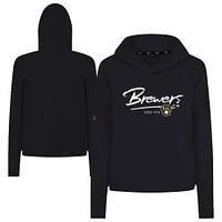 Women's Levelwear Black Milwaukee Brewers Accolade Sweet Express Cropped Tri-Blend Pullover Hoodie