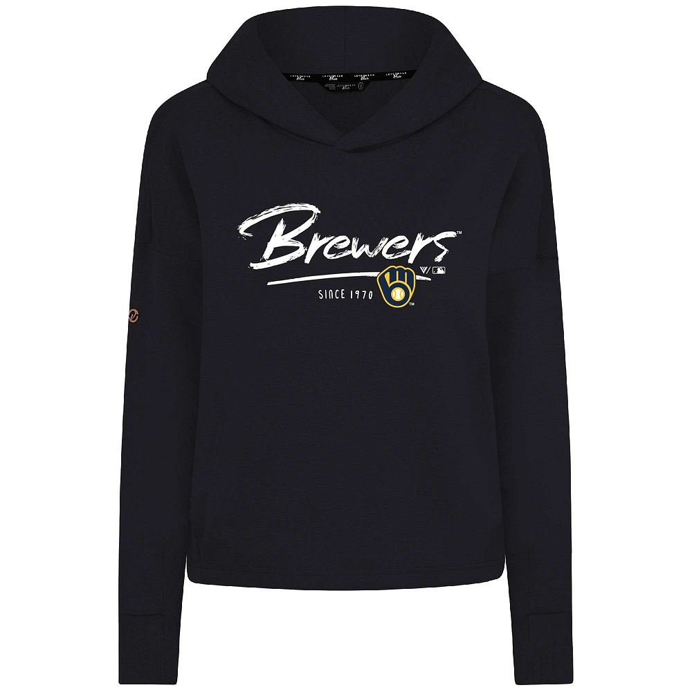 Women's Levelwear Black Milwaukee Brewers Accolade Sweet Express Cropped Tri-Blend Pullover Hoodie